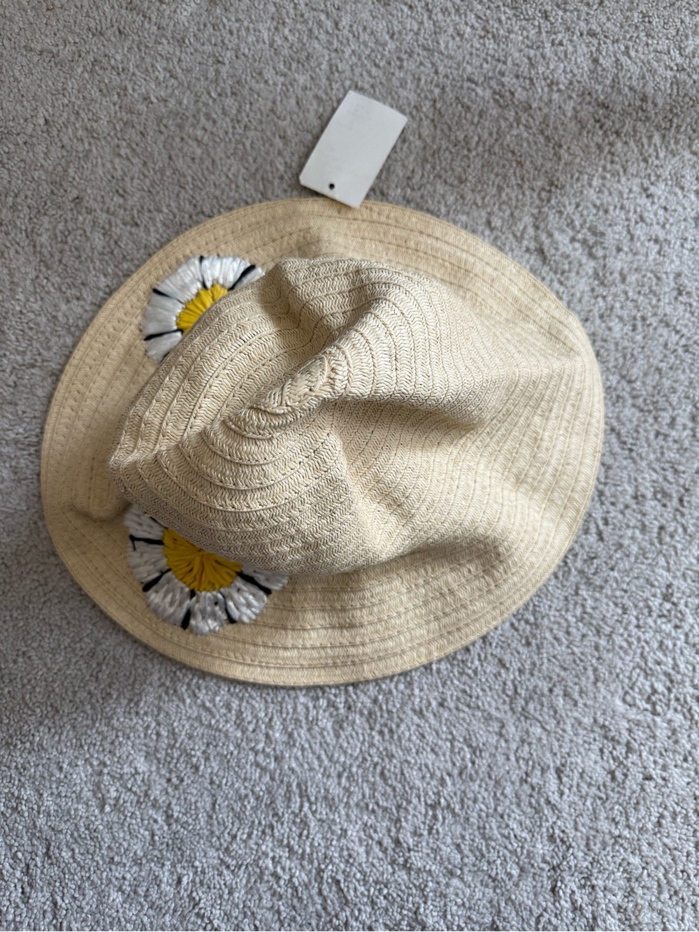 Beige Straw Sun Hat w/ Daisy Flowers Wide Brim Beach Summer Women’s One Size New - Picture 5 of 8